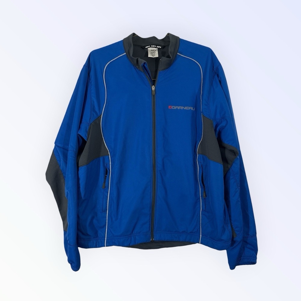 Louis Garneau Mens Full Zip Cycling Jacket Reflective Blue Piping XXL